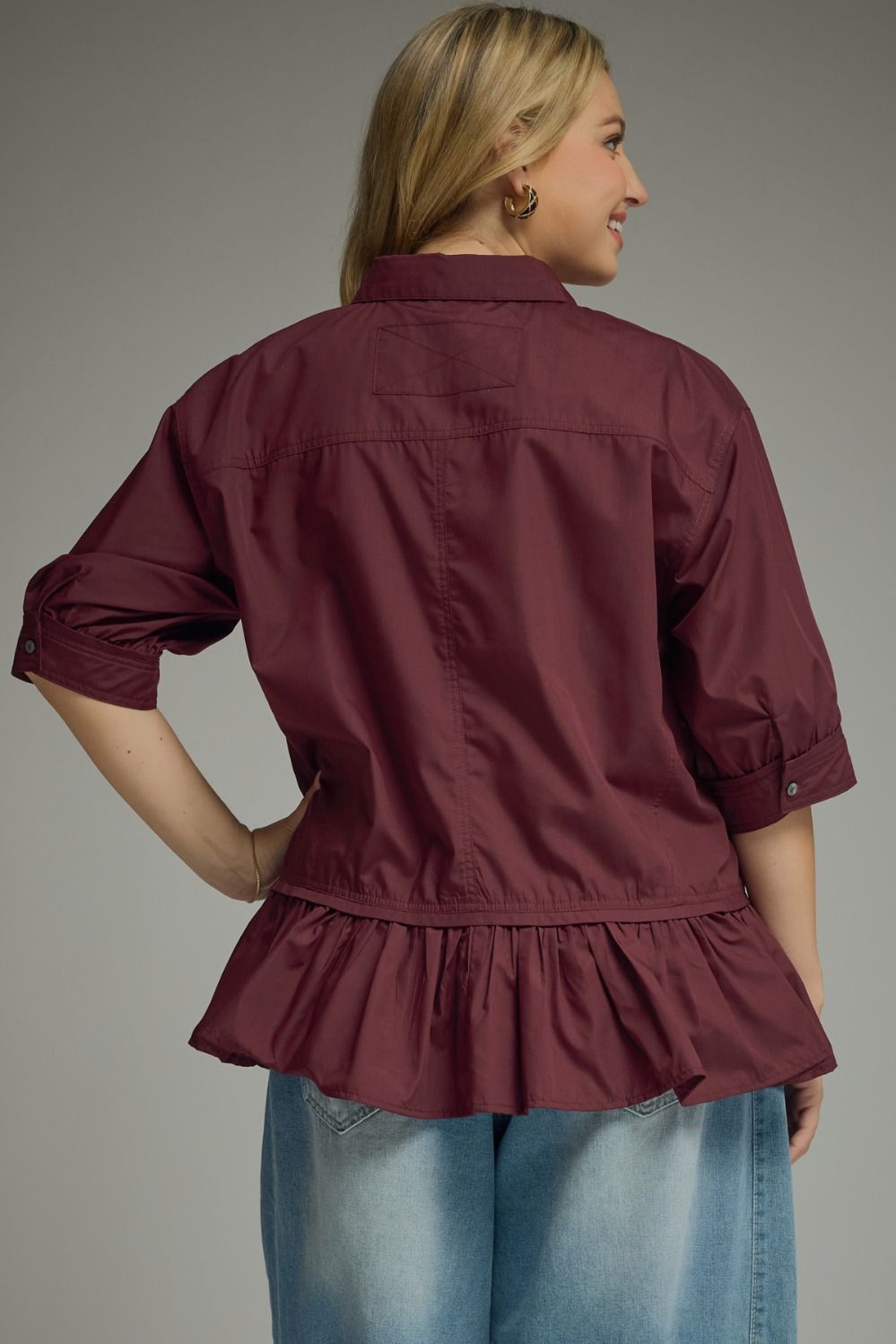 Merlot 3/4 Sleeve Button-Down