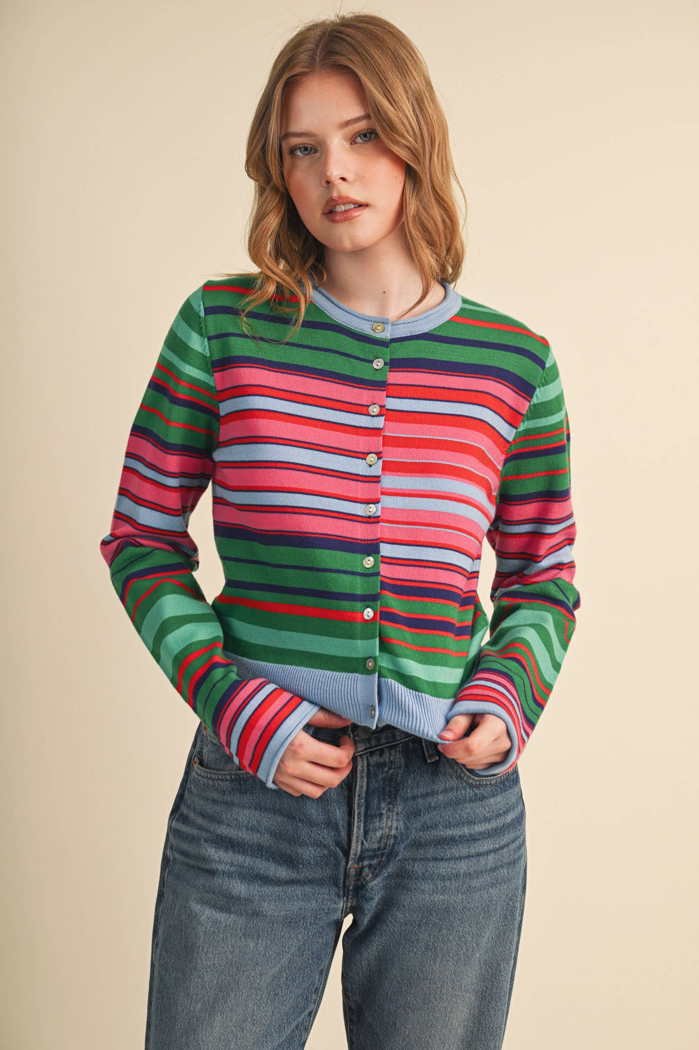 Multi-Color Striped Sweater Cardigan