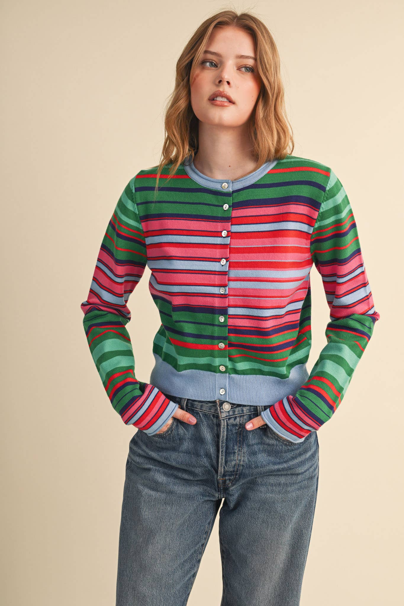Multi-Color Striped Sweater Cardigan