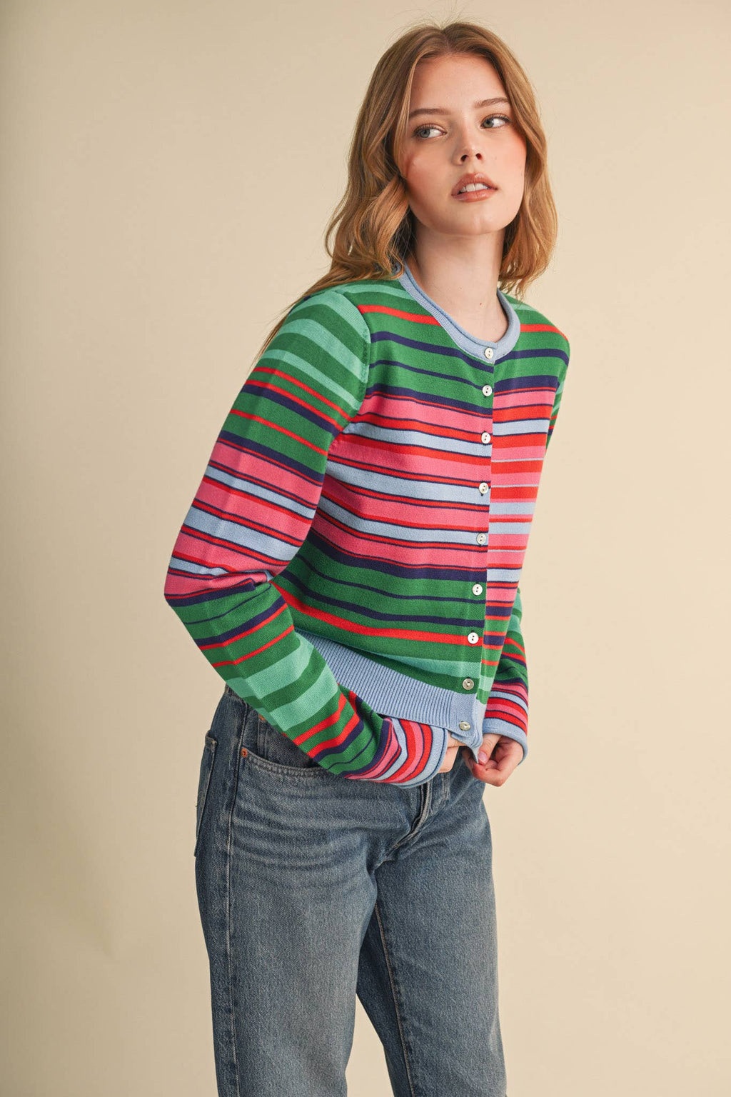 Multi-Color Striped Sweater Cardigan