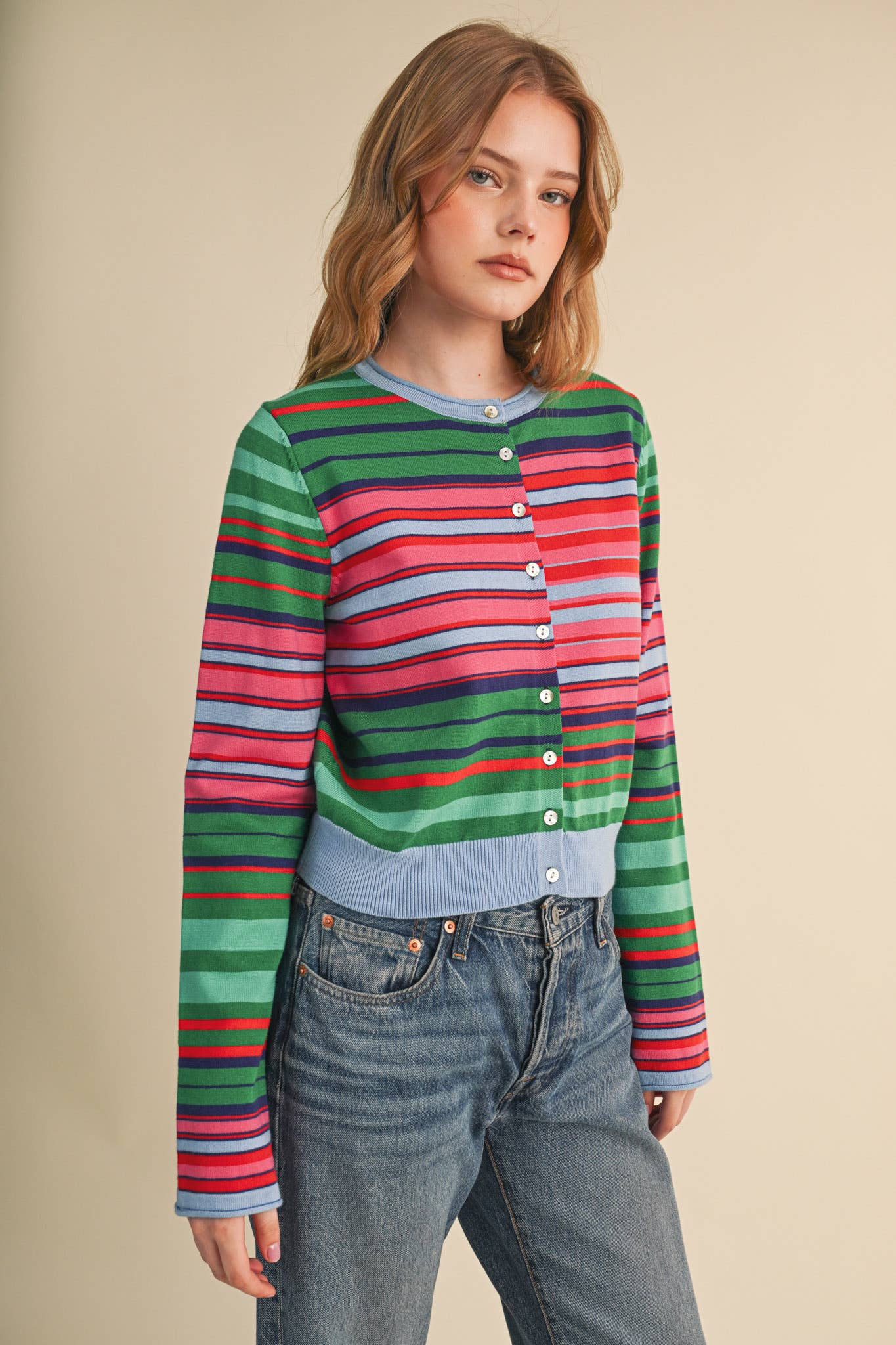 Multi-Color Striped Sweater Cardigan