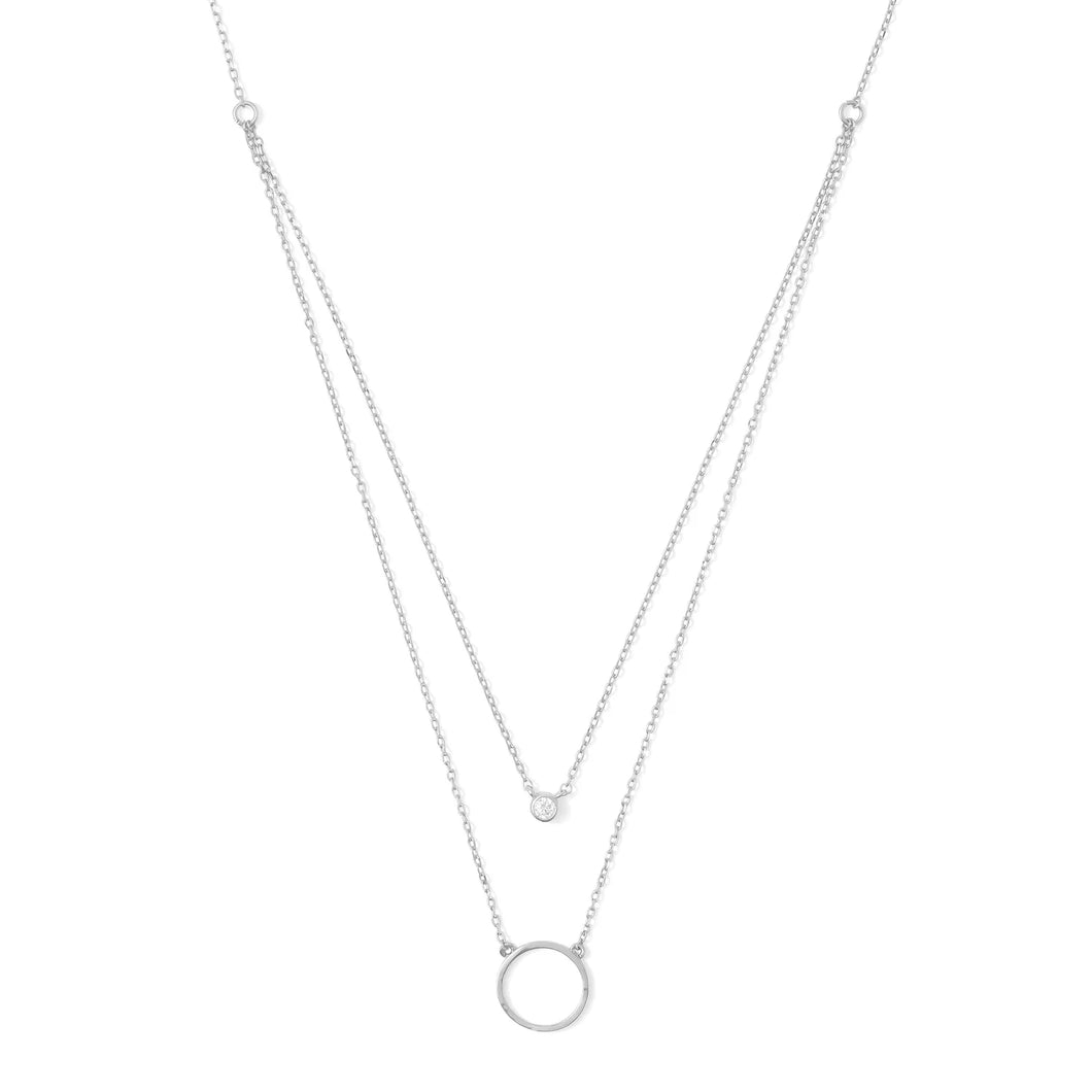 Silver Double Layer Open Pave Necklace