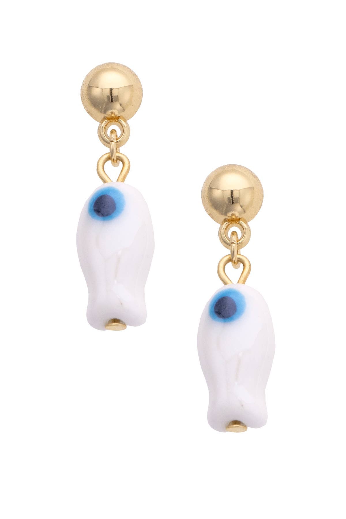Naxos Ceramic Fish Earrings in Shiny Gold