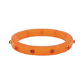 An orange translucent bangle bracelet with small gold-toned studs and red crystal accents, shown on a plain white background.