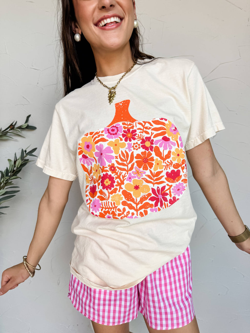 Petal Pumpkin floral pumpkin Comfort Colors tee in ivory.