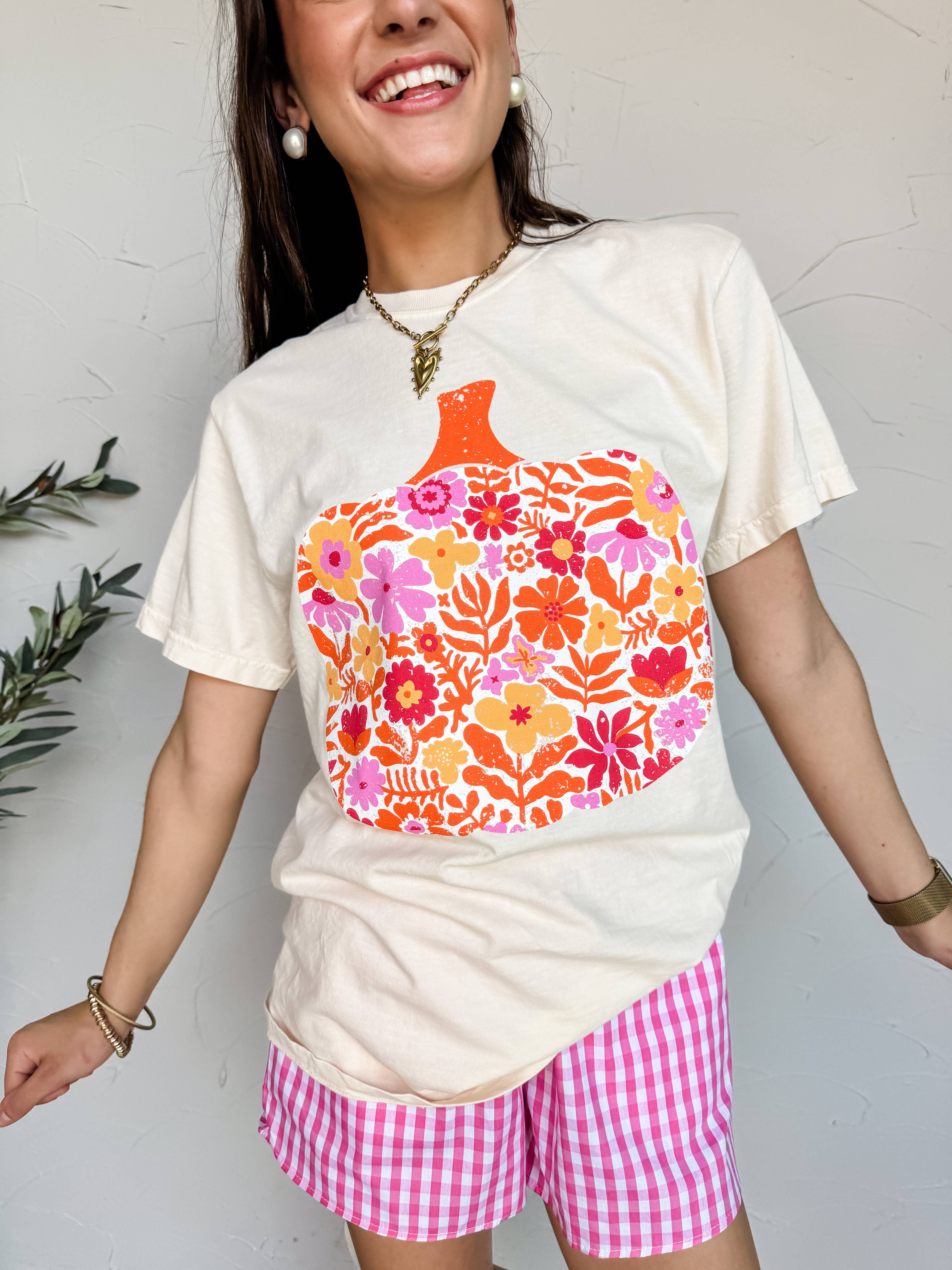 Petal Pumpkin floral pumpkin Comfort Colors tee in ivory.