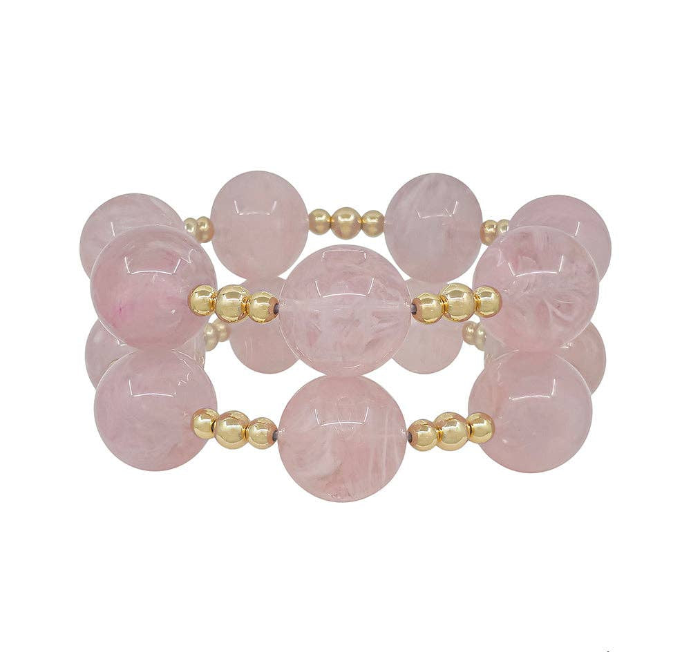 Pink beaded stretch bracelets set of 2 with 20MM waterproof fashion beads