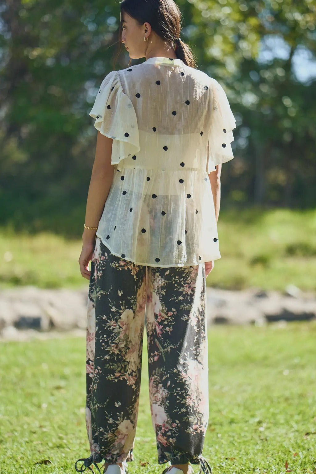 Polka Dot Flutter Sleeve Babydoll Top