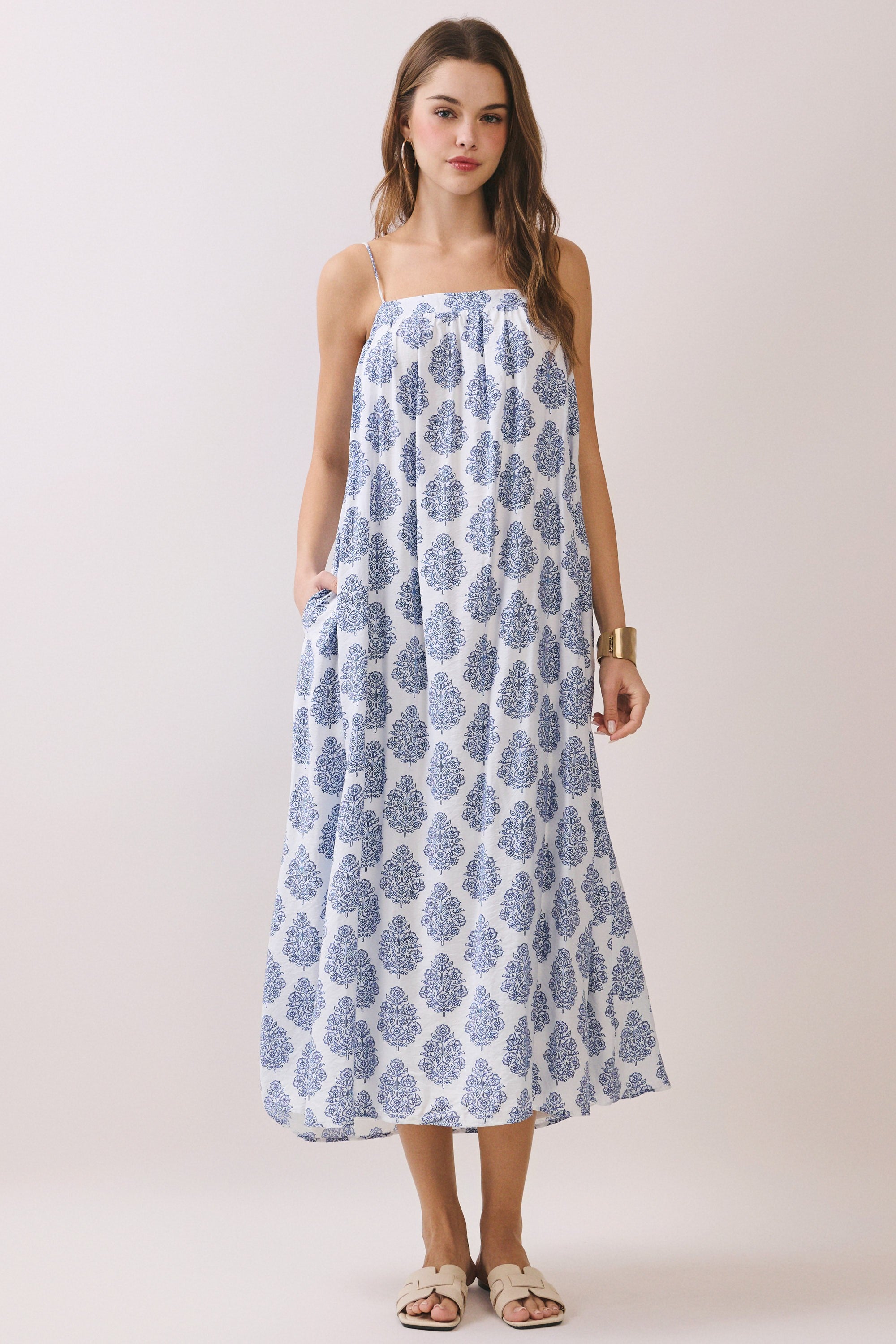 Printed Flowy Silhouette Maxi Dress