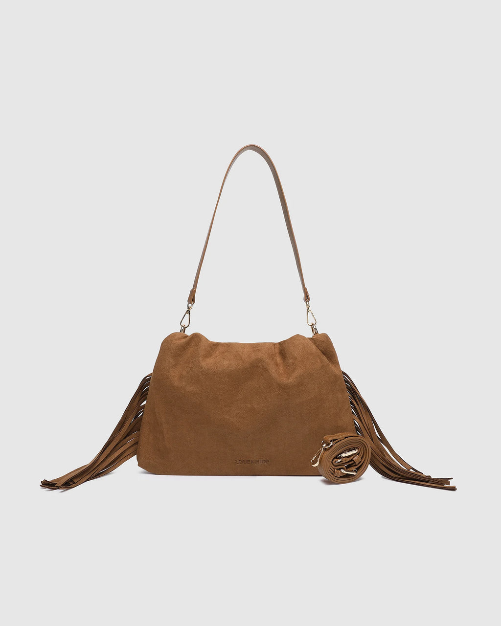 Louenhide Reese Shoulder Bag in Suede Tan faux suede