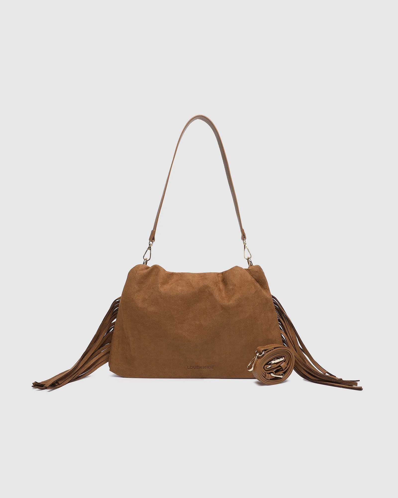 Louenhide Reese Shoulder Bag in Suede Tan faux suede