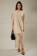 Round Neck Lace T-Shirt Maxi Dress