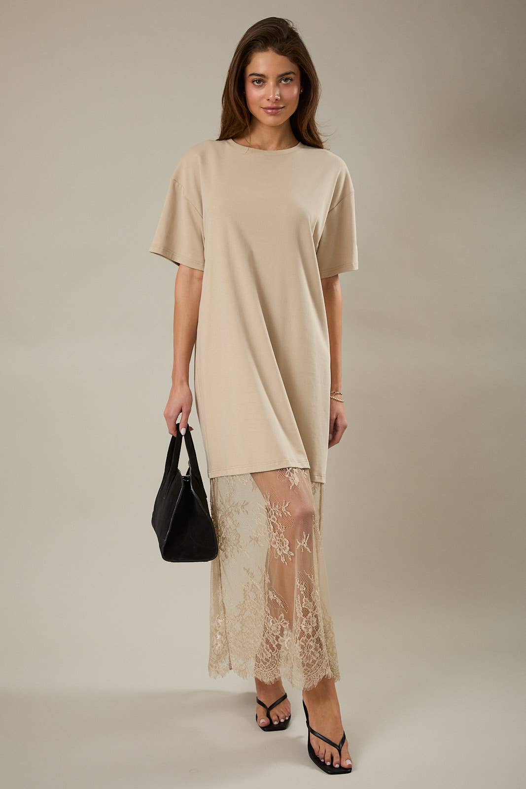 Round Neck Lace T-Shirt Maxi Dress