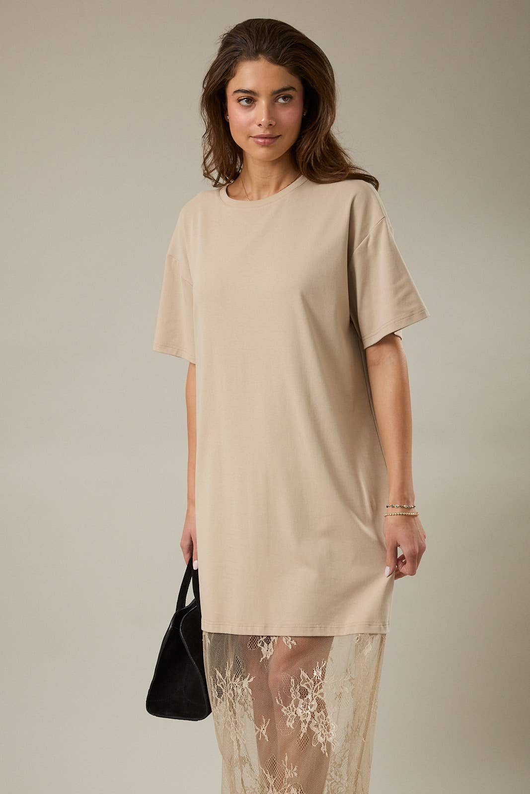 Round Neck Lace T-Shirt Maxi Dress