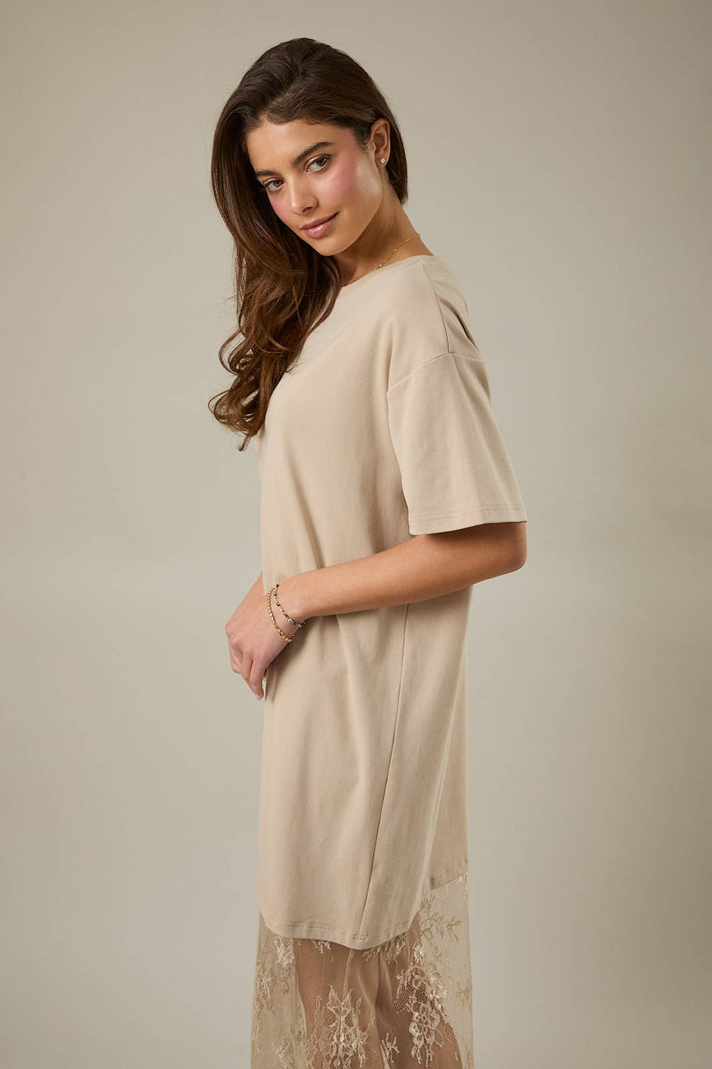 Round Neck Lace T-Shirt Maxi Dress