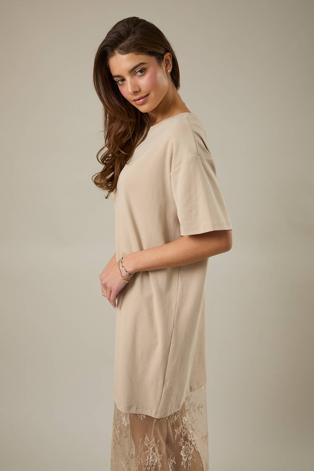 Round Neck Lace T-Shirt Maxi Dress