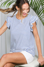 Load image into Gallery viewer, Round Neck Ruffle Detail Striped Cotton Top
