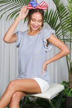 Load image into Gallery viewer, Round Neck Ruffle Detail Striped Cotton Top
