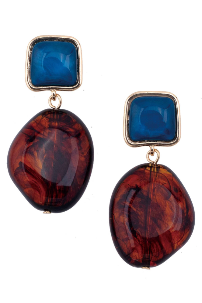 Gabby Tortoise Drop Earrings Navy