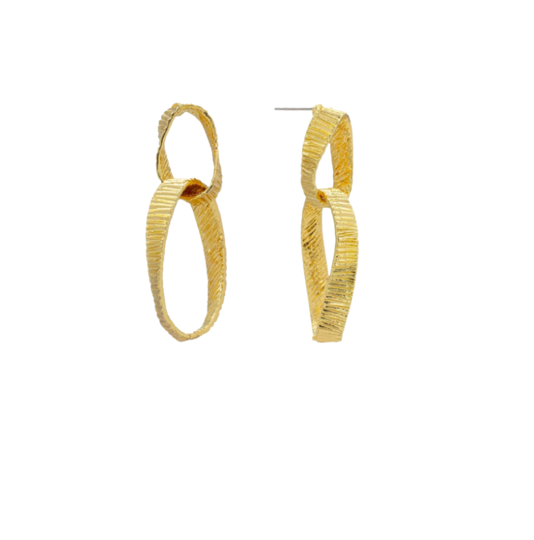 Gold Textured Metal Double Link Earring