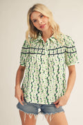 Shirring Detail Button Down Floral Top