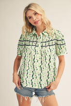 Load image into Gallery viewer, Shirring Detail Button Down Floral Top
