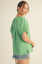Load image into Gallery viewer, Shoulder Pintuck Detail Stripe Peasant Top
