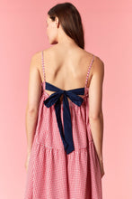 Load image into Gallery viewer, Solid Bow Tie And Yarn Dye Gingham Tiered Dress
