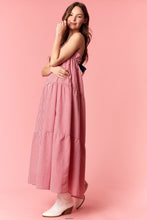 Load image into Gallery viewer, Solid Bow Tie And Yarn Dye Gingham Tiered Dress
