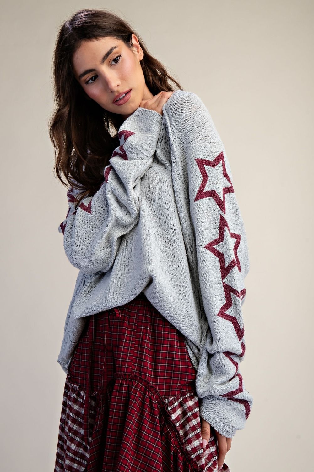 Women's oversized star print crewneck sweater