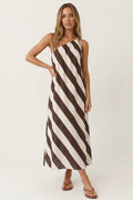Striped One Shoulder Maxi Dress