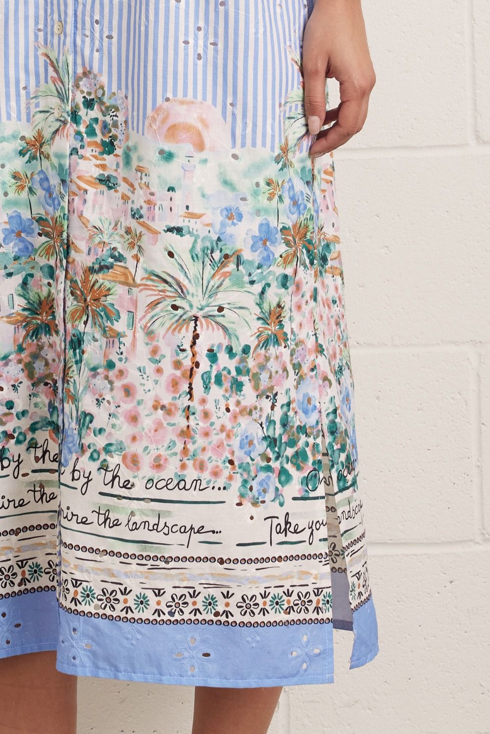 Striped Short Sleeve Floral Midi Dress