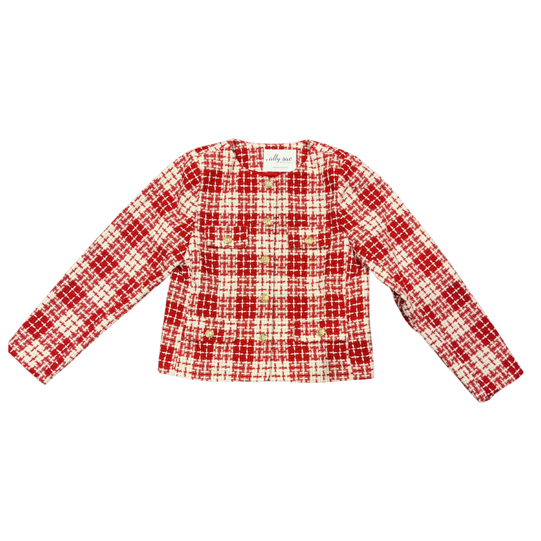 Round Neck Button Down Tweed Jacket