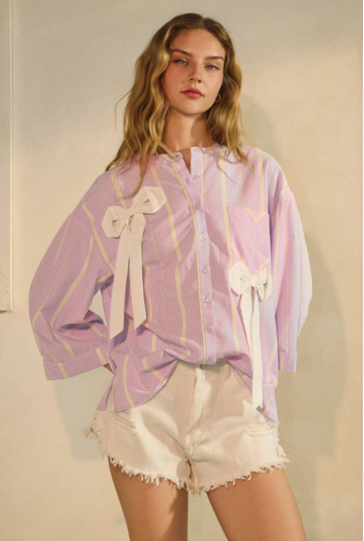 Plus Pink Striped Statement Ribbon Top