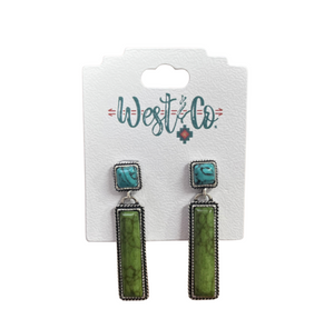 Green Bar Earring On Turquoise Square Post