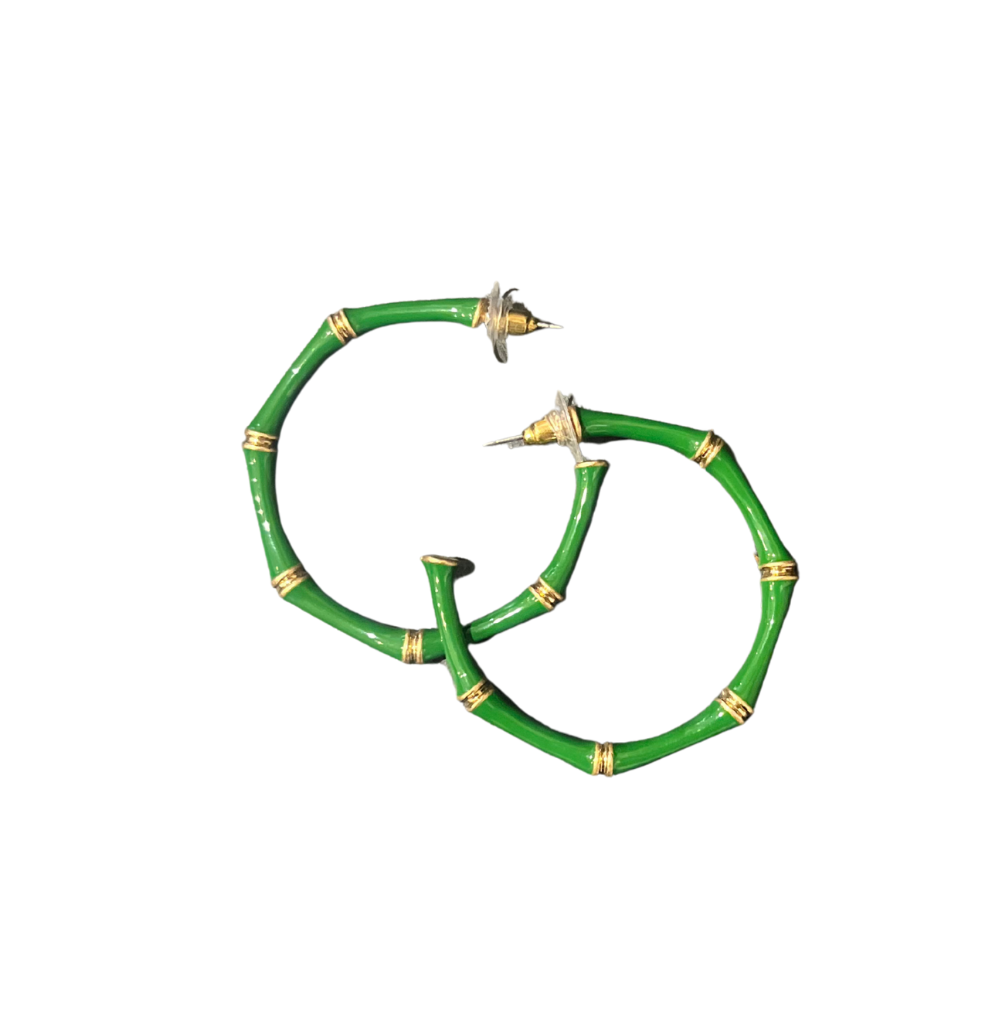 Celeste Enamel Bamboo Hoops Green