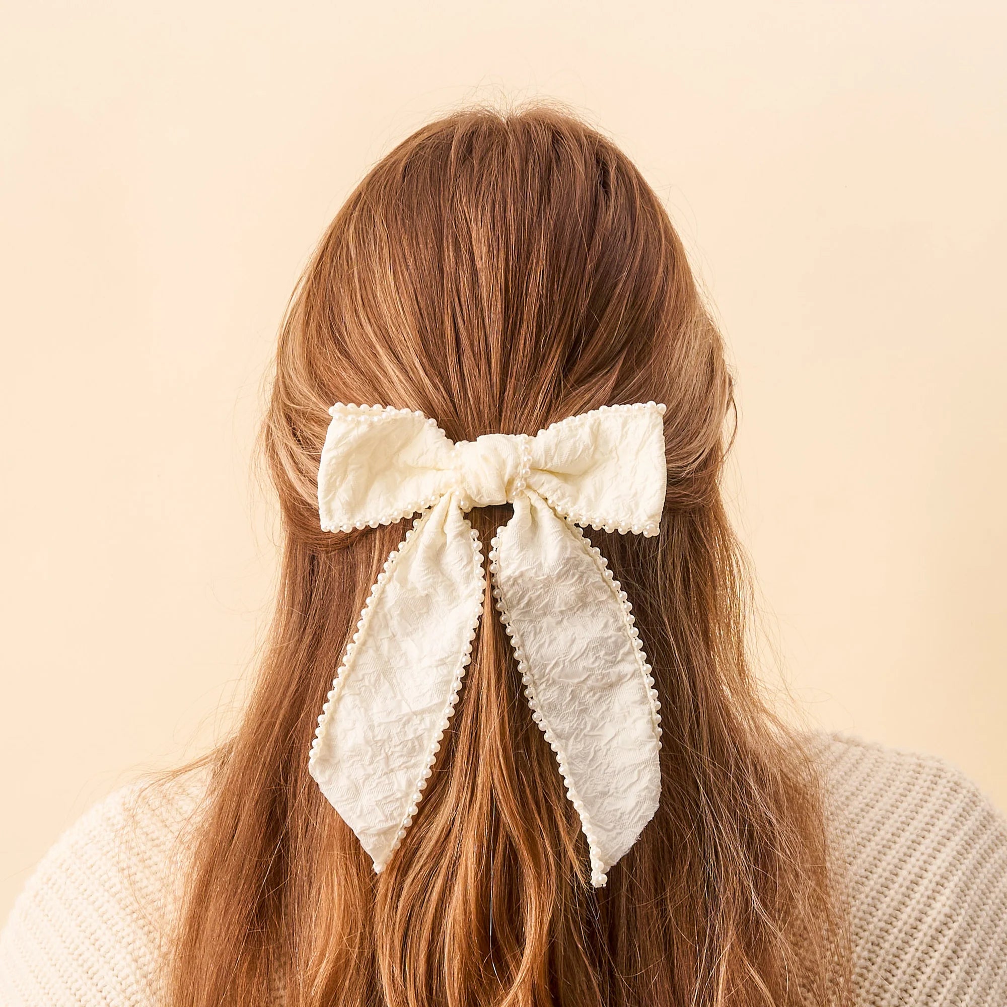 Pearl Hair Bow Cream