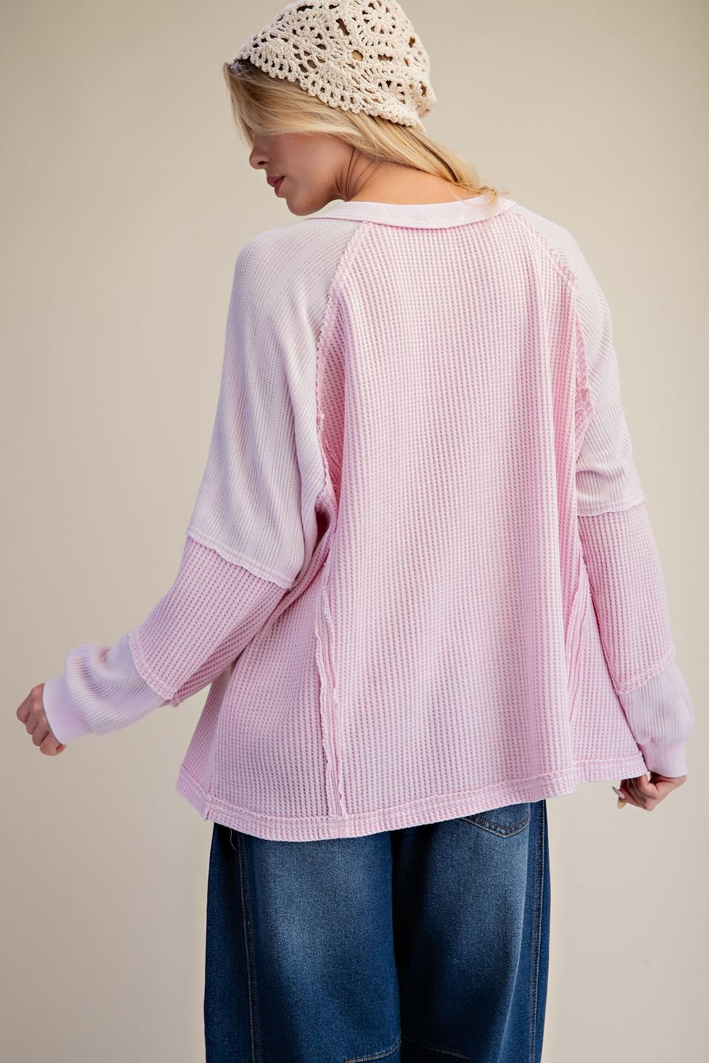 Casual mineral washed thermal top for women