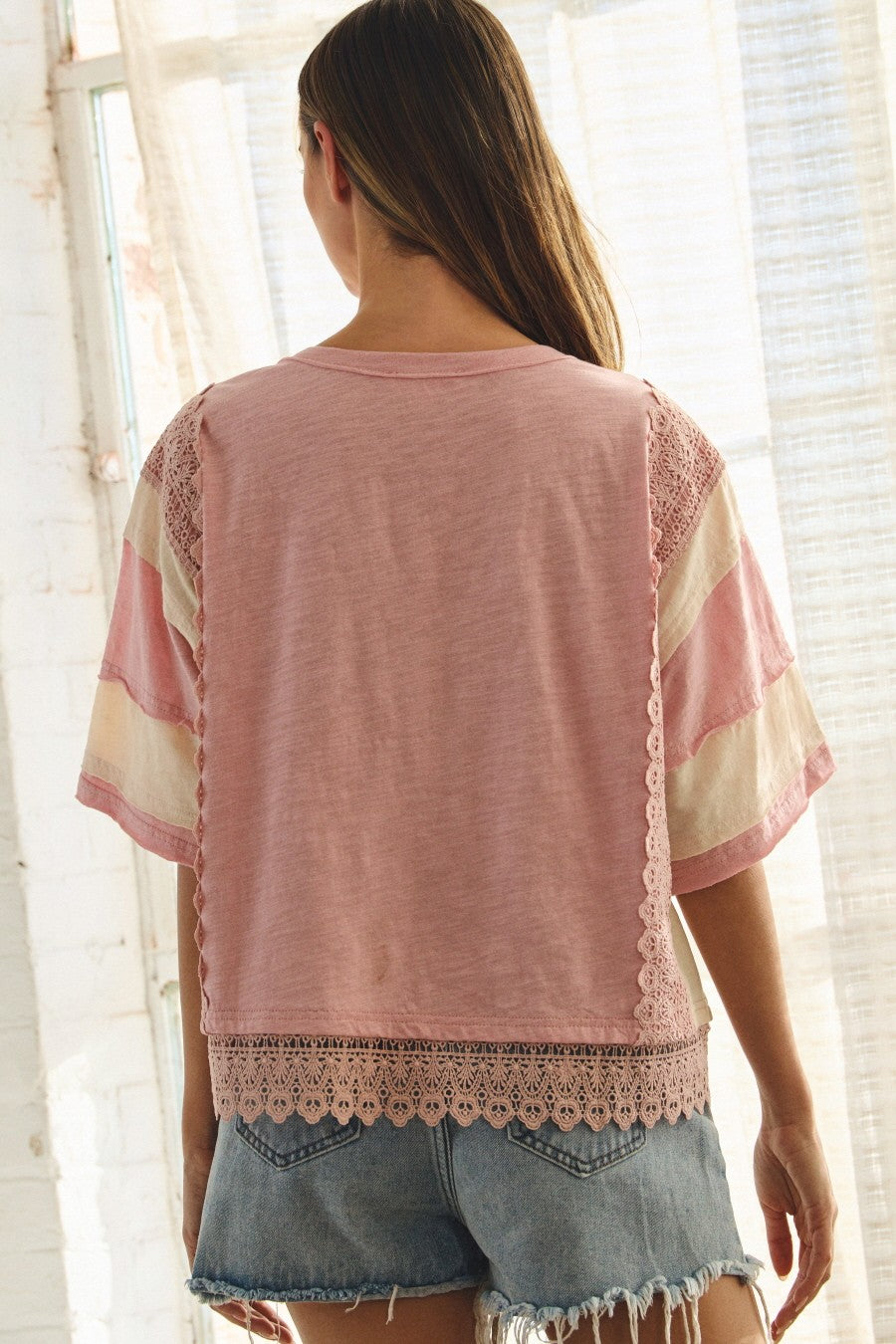 Washed Vintage Numeric Lace Hem Tee