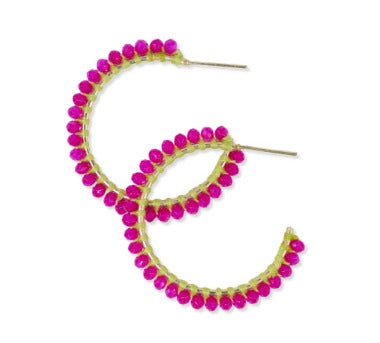 Lillian Crystal Threaded Beads Hoop Hot Pink