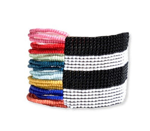 Olive Horizontal Stripe Beaded Bracelet Rainbow