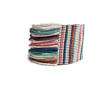 Olive Vertical Stripe Beaded Bracelet Light Desert