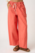 Wide Barrel Leg Drawstring Elastic Waist Pants