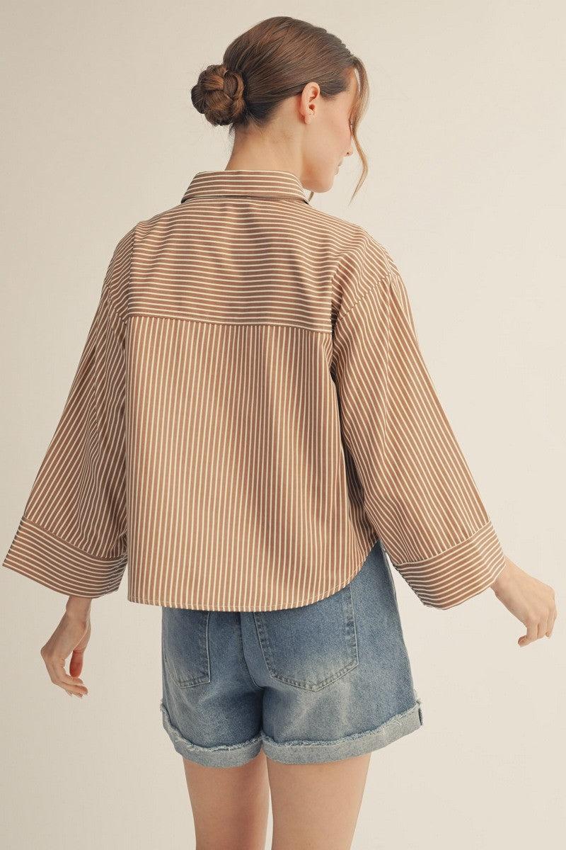 Wide Sleeve Button Down Stripe Top