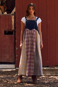 Plus Patchwork Plaid Overall Dress
