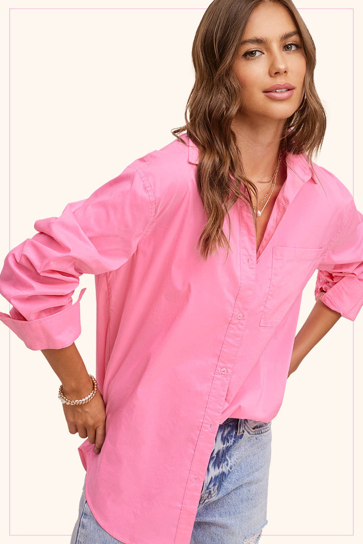 Pink Classic Collared Button Down