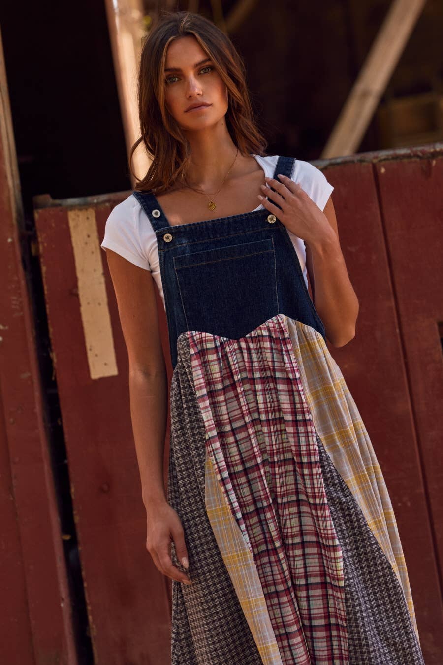 Plus Patchwork Plaid Overall Dress