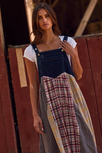 Plus Patchwork Plaid Overall Dress