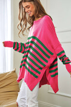 Load image into Gallery viewer, Pink/Green Stripe Loose Fit Sweater
