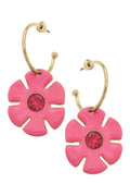 Donna Rhinestone Enamel Flower Drop Hoop Earrings